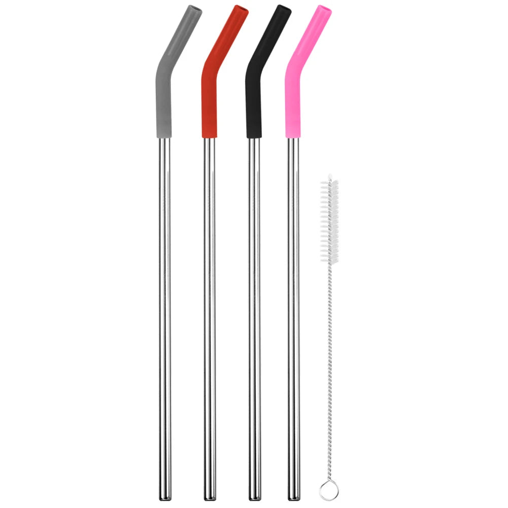 4Pcs Reusable Metal Straws with Silicone Tips Cleaning Brush Stainless Steel Straws Replacement with Cover for Stanley 40oz Cup