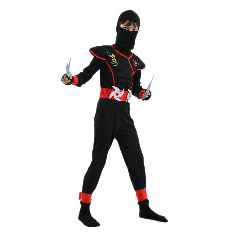 Ninja Costume for Kids Black Deluxe Ninja Costume for Boys Halloween Ninja Costume Dress Up with Knife Fork for Kids (10-12 Yrs)