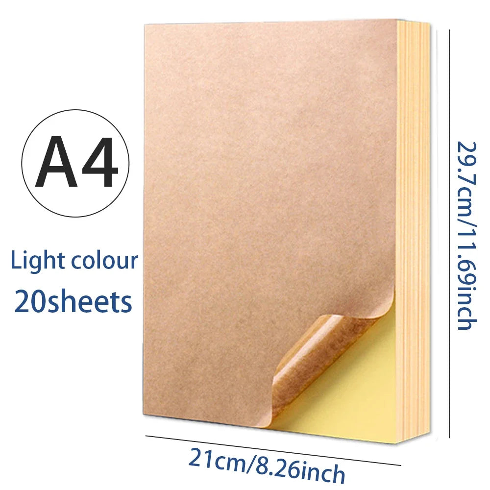 20 Sheets A4 White/Kraft Printable Sticker Self Adhesive Sticker Label Matte glossy Paper Sheet for Laser Inkjet Printer Copier