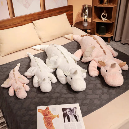 1pc 70-150cm Giant White Dragon Plush Toy With Unicorn Horn Flying Wings Dragons Dinos Hug Throw Pillow Dinos Nap Sleeping Gift