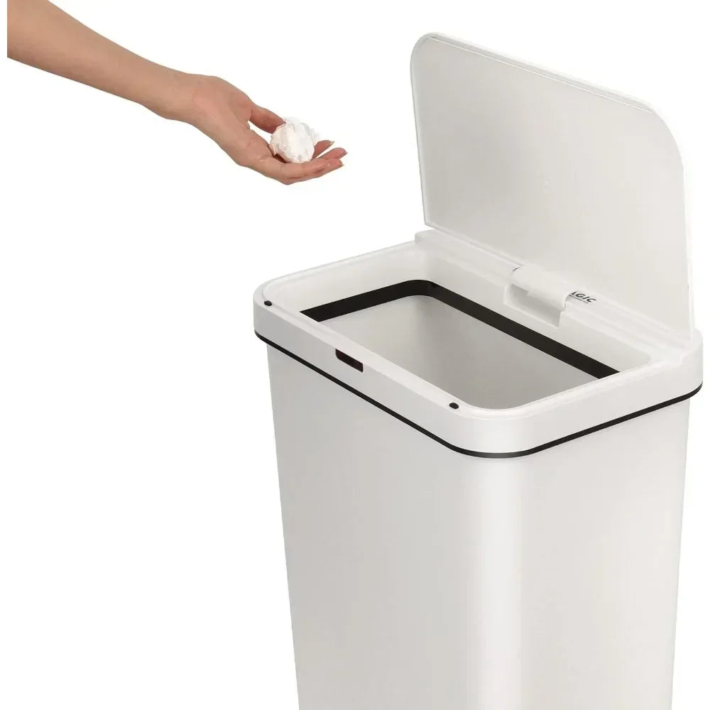 13 Gallon Touchless Sensor Trash Can, Rectangle Garbage Bin, Perfect for Home, Kitchen, Office, White