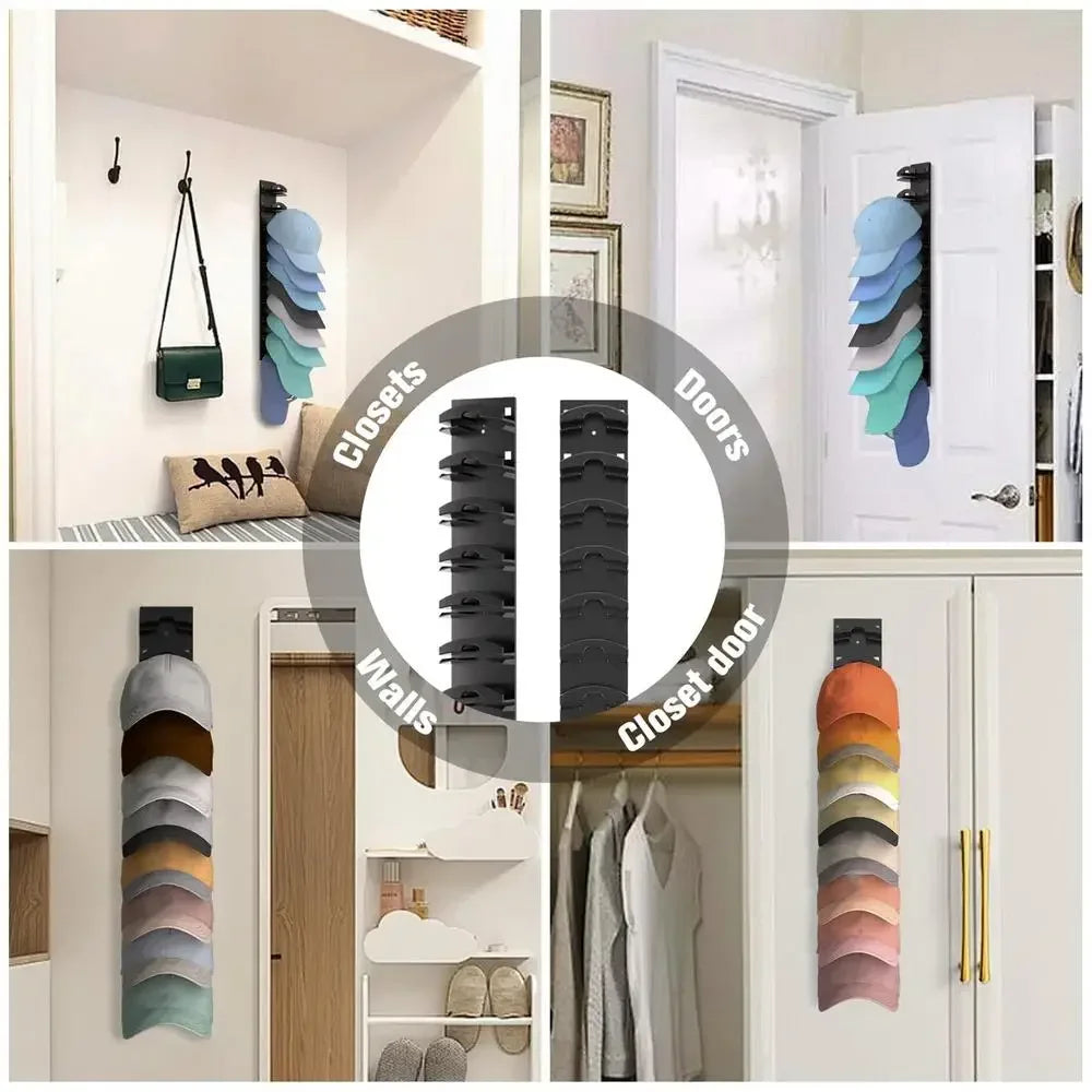 10 Grids Wall Mounted Cap Rack, Hat Organizer Rack Baseball Cap Towel Rack Free Punch Hats Holder Space Saving Closet Organizer