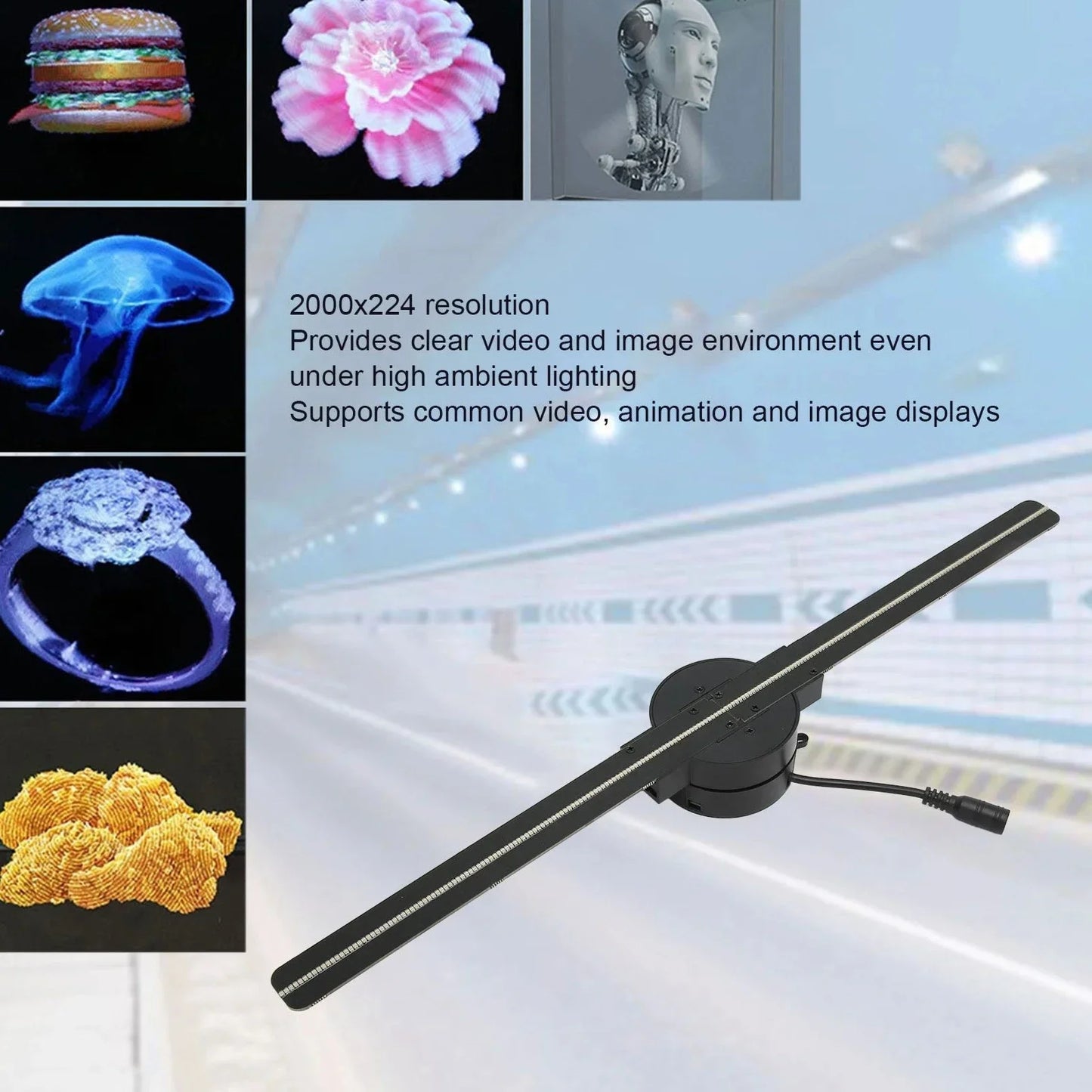 42CM 3D Hologram Fan 3D Holographic Projector Advertising Display Light HD Holographic Projector for Stores Bars Party Xmas