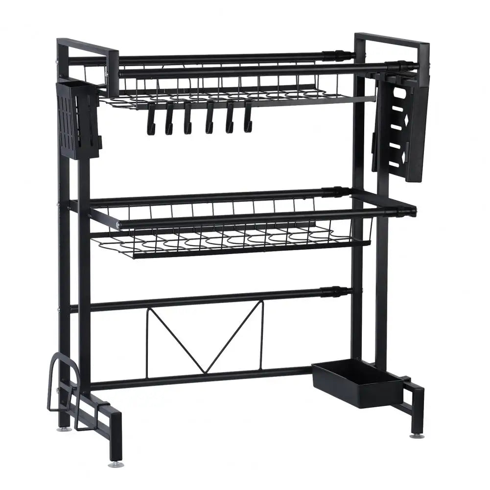 2 Tier Large Capacity Dish Rack, Sink Organize Stand, Kitchen Counter Storage Shelf Supplies for Plates Bowls Pots, Black