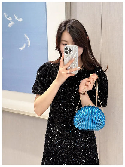 2024 Women Silver Gold Shell Bag Cute Acrylic Evening Clutch Bag With Strap For Wedding Party Small Purses Designer Handbags