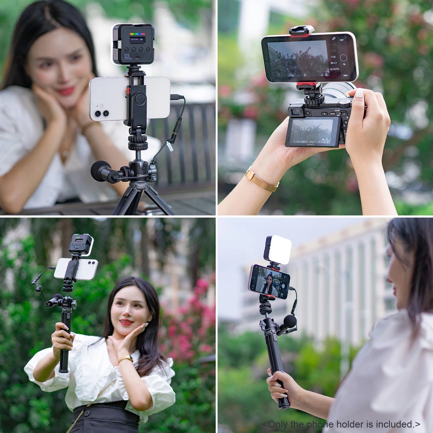 Multi-functional Phone Holder Tripod Mount 360° Rotatable with Dual Cold Shoe Mounts for Smartphone Vlog Selfie Live Streaming