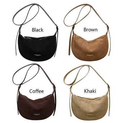 2024 Fashion Suede Women Bag Retro Half Moon Banana Bag Adjustable Strap Shoulder Bag Ladies Luxury Designer Fanny Pack