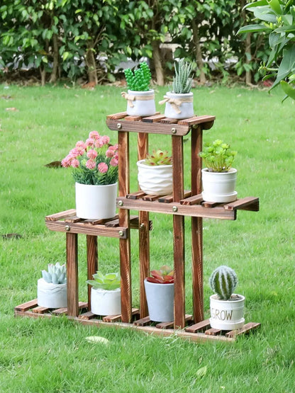 Pine Wood Plant Stand, Indoor and Outdoor, Multiple Flower Pot Holder, Shelf Desk Rack, Storage Ladder Display