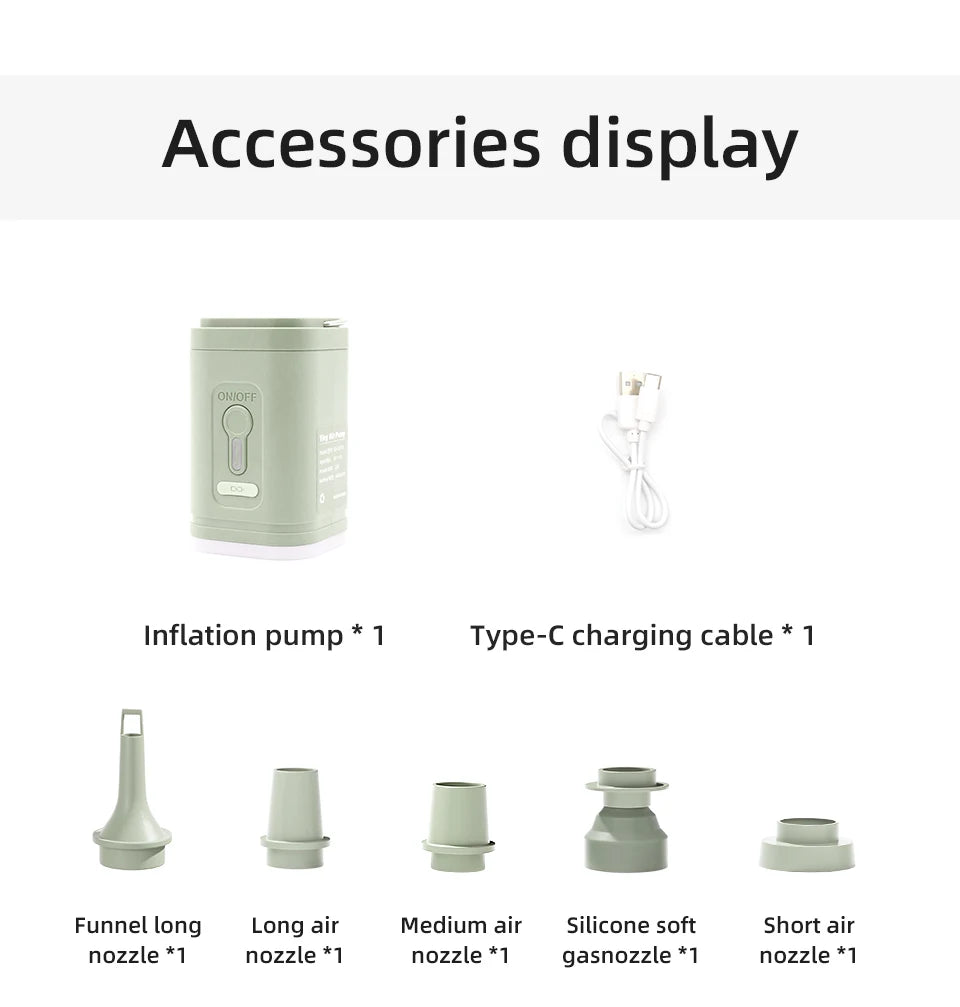 3 in 1 Electric Air Pump with Lights Mini Wireless Air Compressor USB Charging Inflator/Deflator Pumps for Outdoor Camping