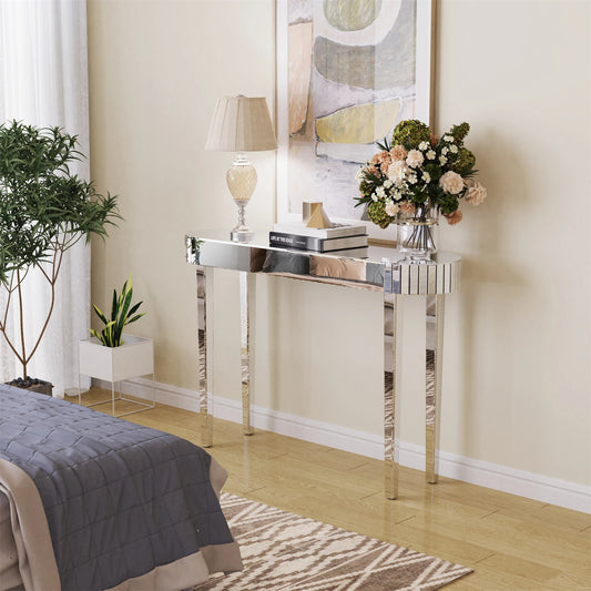 Ultra Long Silver Mirrored Entry Console Table, Vanity Table, Versatile Home Furniture, Bedroom Hall Display Desk