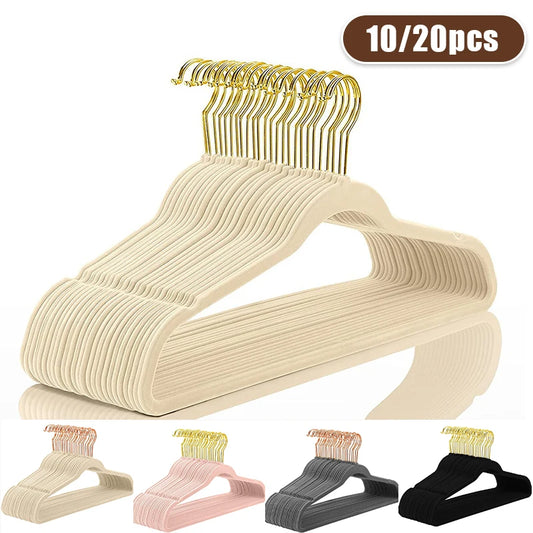 10/20pcs Velvet Hanger Clothing Coat Non Slip Flocked Hakama Saves Clothes Organizer Room Organization And Storage Adult Hanger