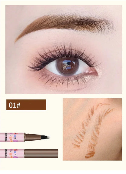 4 Colors Eyebrow Pen Waterproof 4 Fork Tip Eyebrow Tattoo Pencil Cosmetic Long Lasting Natural Dark Brown Liquid Eye Brow Pencil