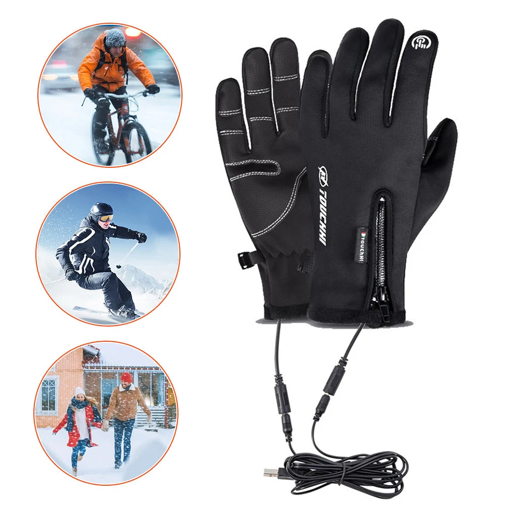 USB Touch Screen Gloves Electric Heated Hand Warmer Anti-Slip Glove for Cycling Running Driving Hiking Walking for Women Men