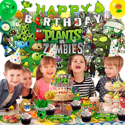 Plants vs Zombies Party Supplies,169pcs Plants vs Play Game Zombies Party Kit-Balloons Banner Backdrop Stickers Plates Cups etc