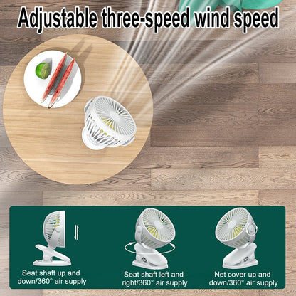 Portable Clip On Fan USB Rechargeable 3 Speeds Table Desk Air Coog Fans White