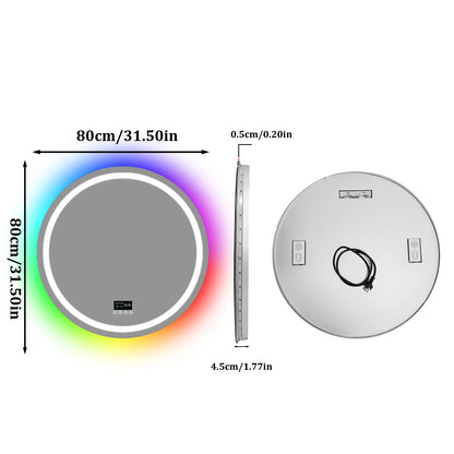 Round/Sqaure RGB LED Bathroom Mirror with Bluetooth Speaker Front-lit and Backlight Wall Dimmable Antifog  Vanity Mirror