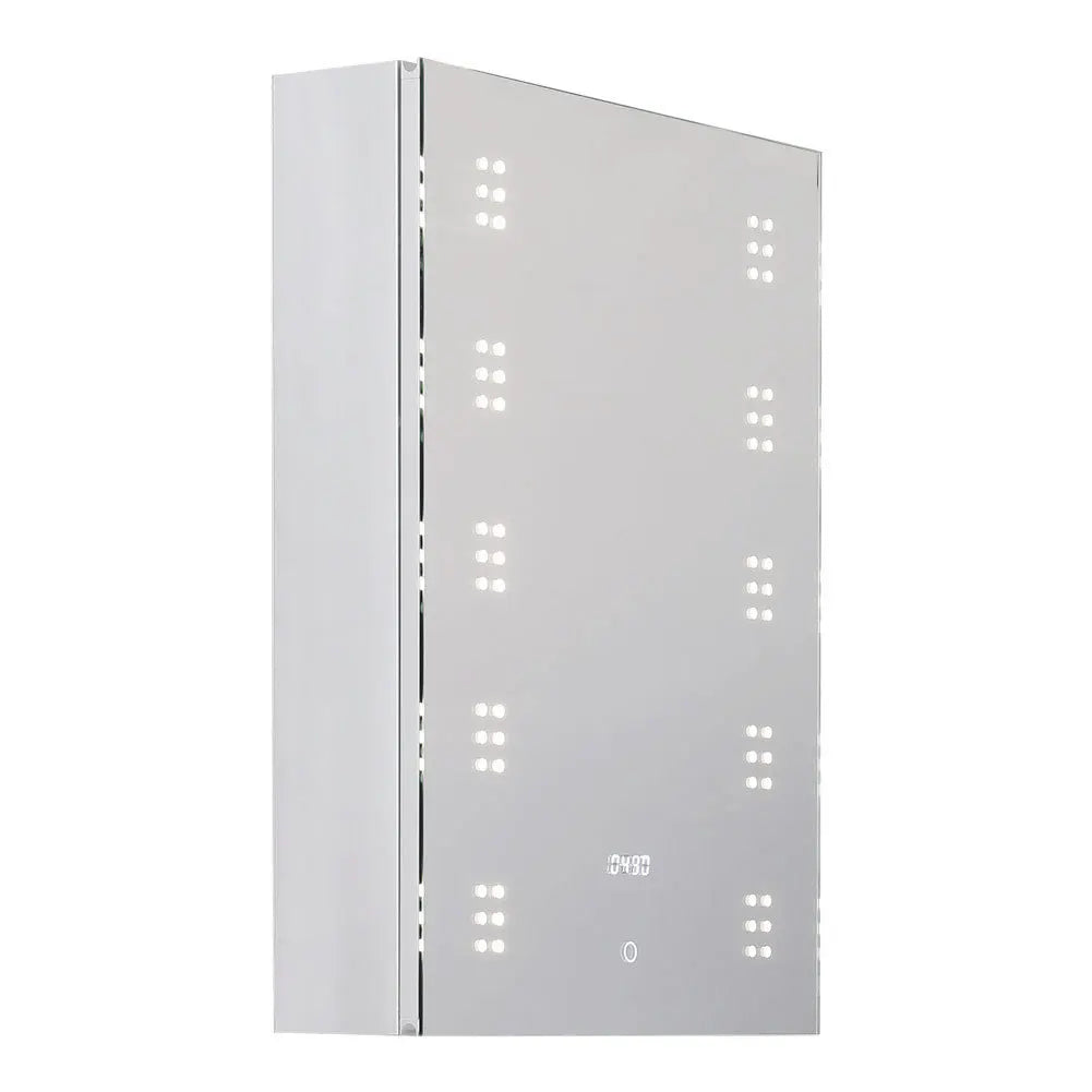 KOMORE 70cm H Rectangle LED Mirror Cabinet for Bathroom with Electric Clock & 2 Shelves & Fast-respond Sensor Switch