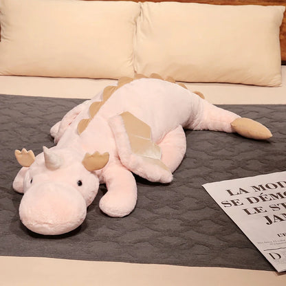 1pc 70-150cm Giant White Dragon Plush Toy With Unicorn Horn Flying Wings Dragons Dinos Hug Throw Pillow Dinos Nap Sleeping Gift