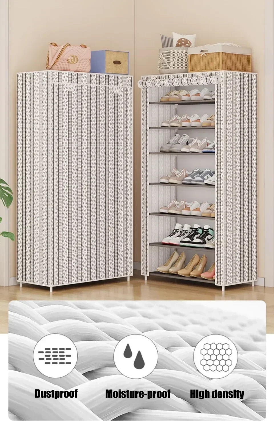 Shoe Cabinet Dustproof Fabric Multifunctional Storage Shoe Rack Moisture-proof Elevated Design Large Capacity Shoe Rack Cabinet