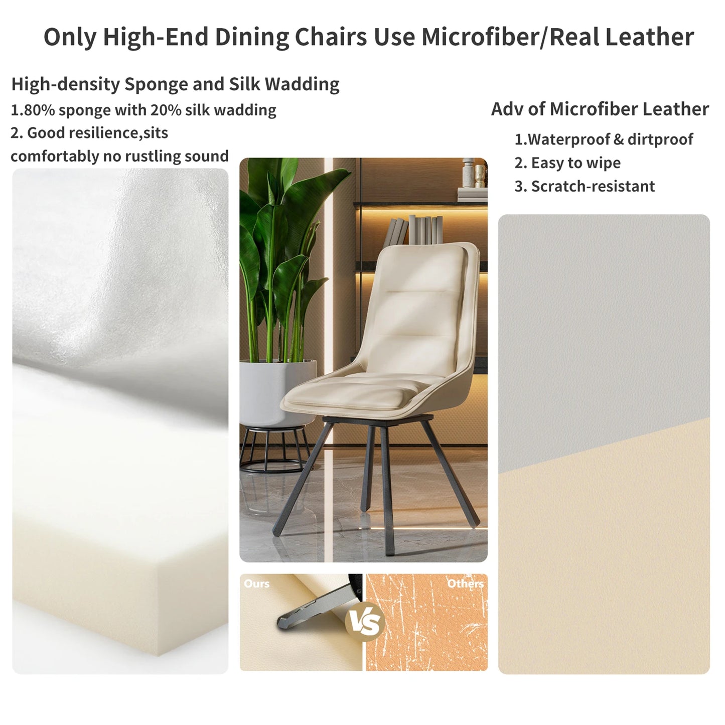 Rotatable Dining Chairs with Sponge Filling, Set of 2, Luxury Upholstered Kitchen Dining Room Dinner Chairs, High Back Design