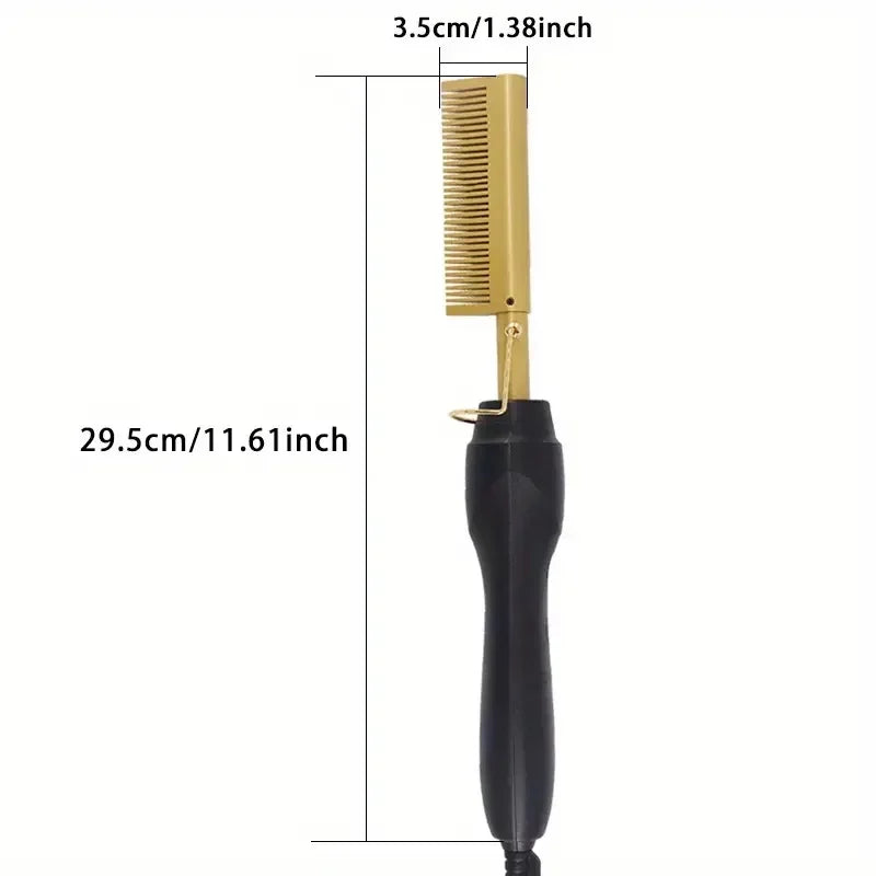 Multi Functional Electric Copper Comb Straightener, Dual-purpose for Comb, Perm Stick, Curly and Straight Hair Hair brush woman