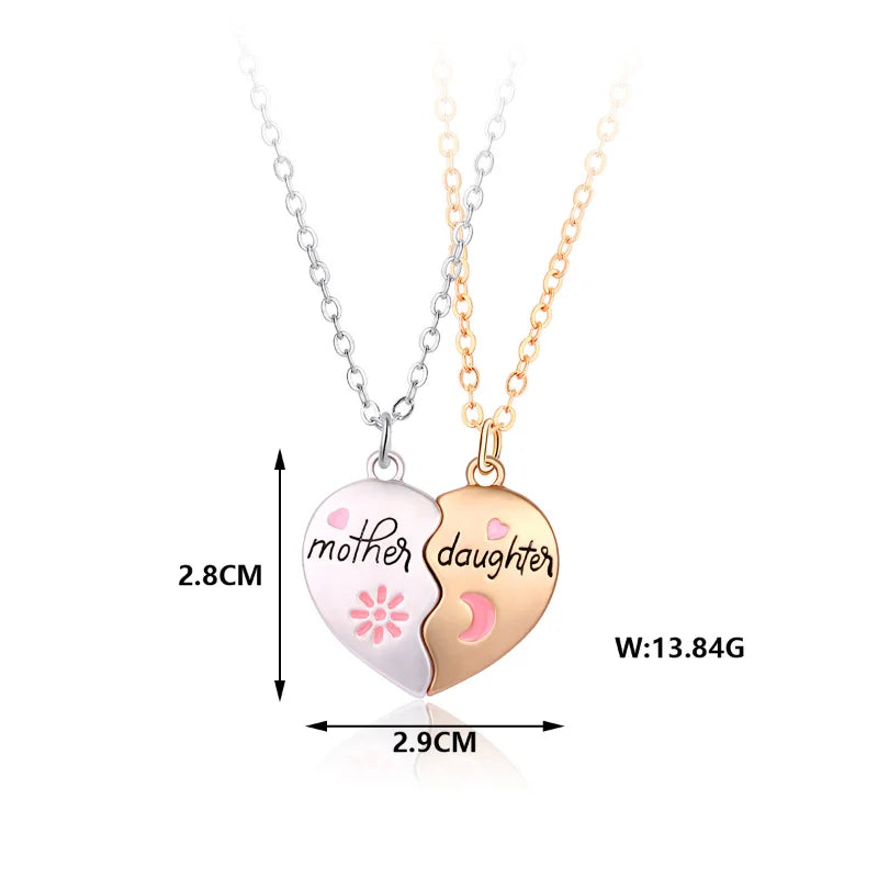 2PCS Mother and Daughter Matching Magnetic Heart Pendant Necklace Set Mother's Day Gift