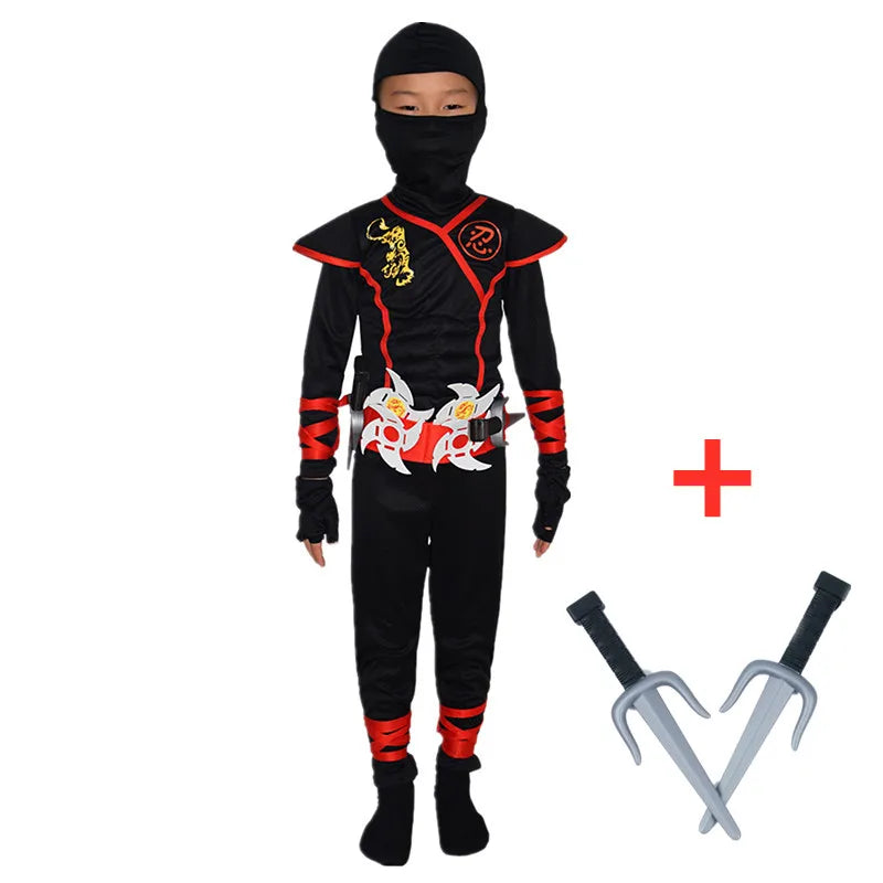 Ninja Costume for Kids Black Deluxe Ninja Costume for Boys Halloween Ninja Costume Dress Up with Knife Fork for Kids (10-12 Yrs)