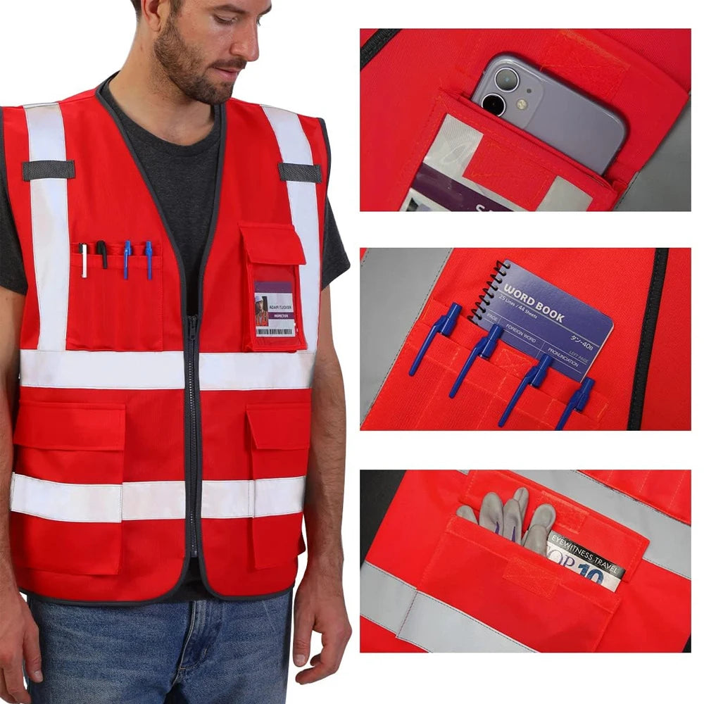 Red Working Vest for Men Women High Visibility Safety Vests with Reflective Stripes Hi Vis Workwear Meets ANSI/ISEA Standards