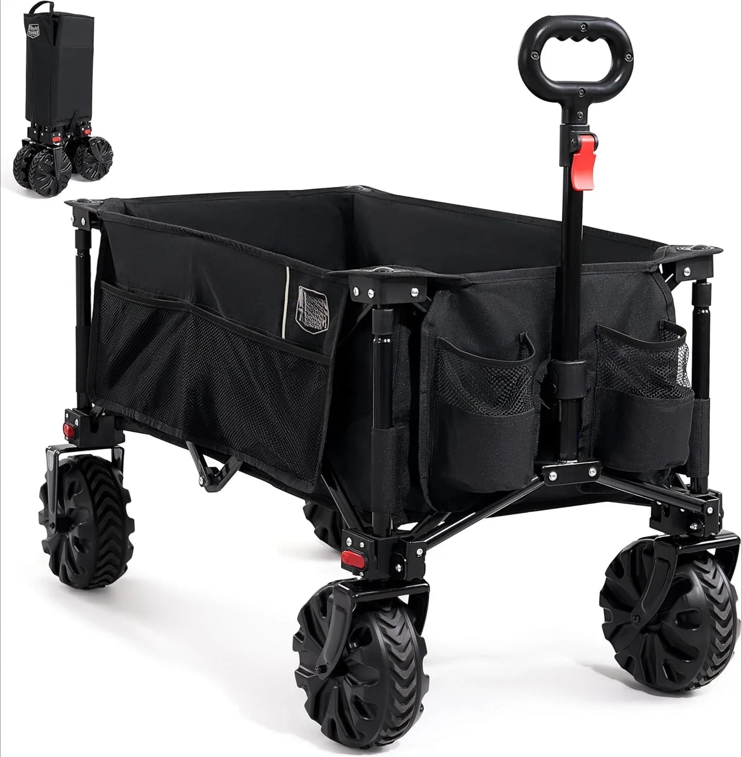 Trolley Detachable Big Wheels 100kg Capacity Collapsible Folding Wagon for Camping ,Heavy Duty Cart with Handle & Cover Bag