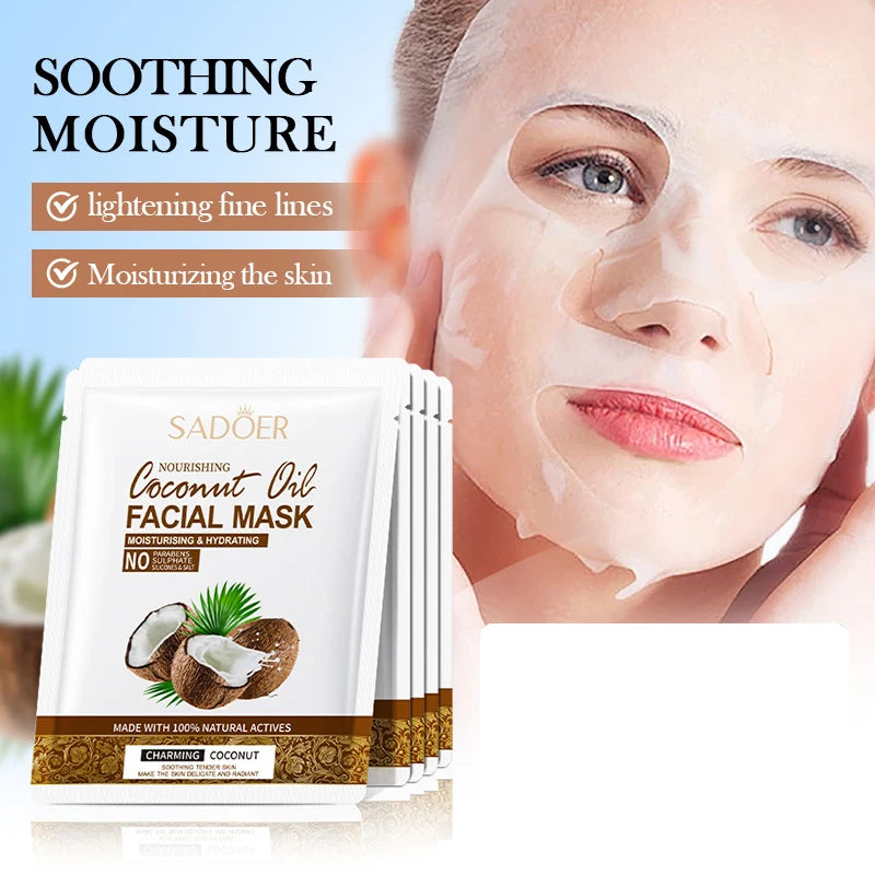 5pcs SADOER Coconut Face Mask Facial skincare Moisturizing Firming Hydrating Nourishing Facial Masks Face Skin Care Products