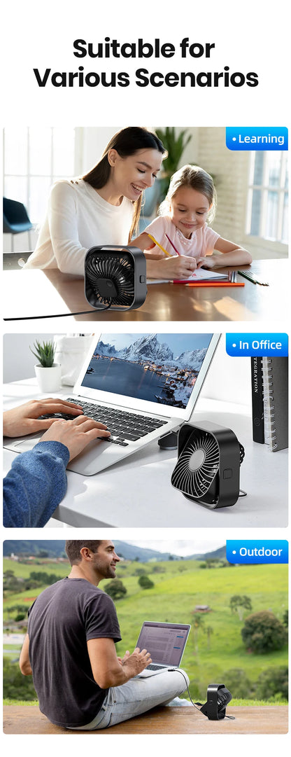 TOPK USB Desk Fan,[2Pack]Strong Airflow&Quiet Operation Mini Personal Fan,3 Speed Wind Small Fan,360°Rotatable Table Cooling Fan