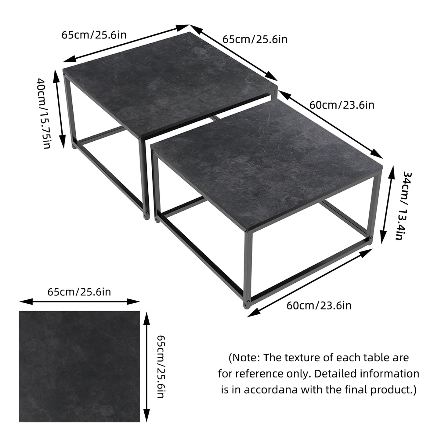 2PCS Square Marble Nesting Coffee Table, Living Room Furniture Display, End Side Accent Tables, Occasional Set