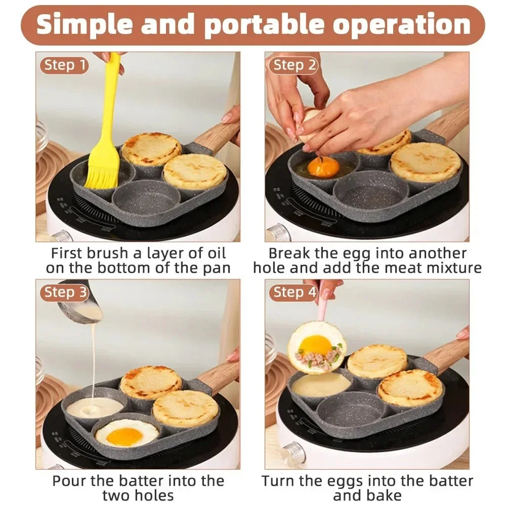 1 PCS Maifan Stone Four-Hole Omelette Pan Bottom Nonstick Egg Pan Mini Frying Pan Breakfast Pan Kitchen Artifact Frying Meat Pot