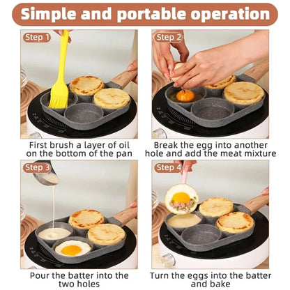 1 PCS Maifan Stone Four-Hole Omelette Pan Bottom Nonstick Egg Pan Mini Frying Pan Breakfast Pan Kitchen Artifact Frying Meat Pot