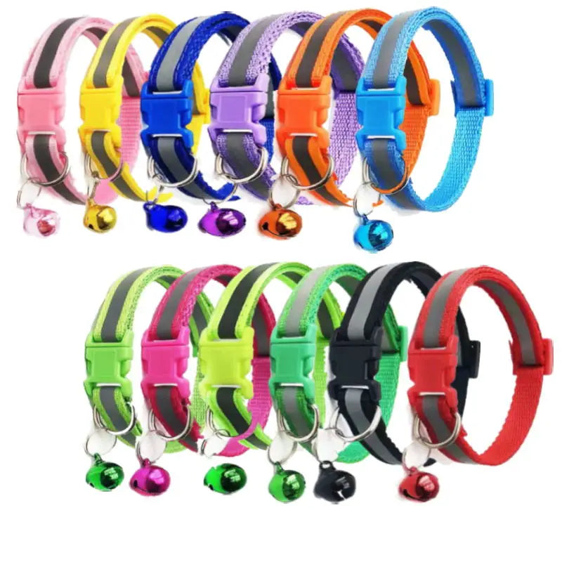 1PC Colors Reflective Breakaway Cat Collar Neck Ring Necklace Bell Pet Products Safety Elastic Adjustable Pet Reflective Collar