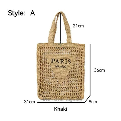 Women Summer Beach Vacation Fashion Straw Knitting Shoulder Bag Hollow Out Handwoven Handbag Portable Large Capacity Casual Tote