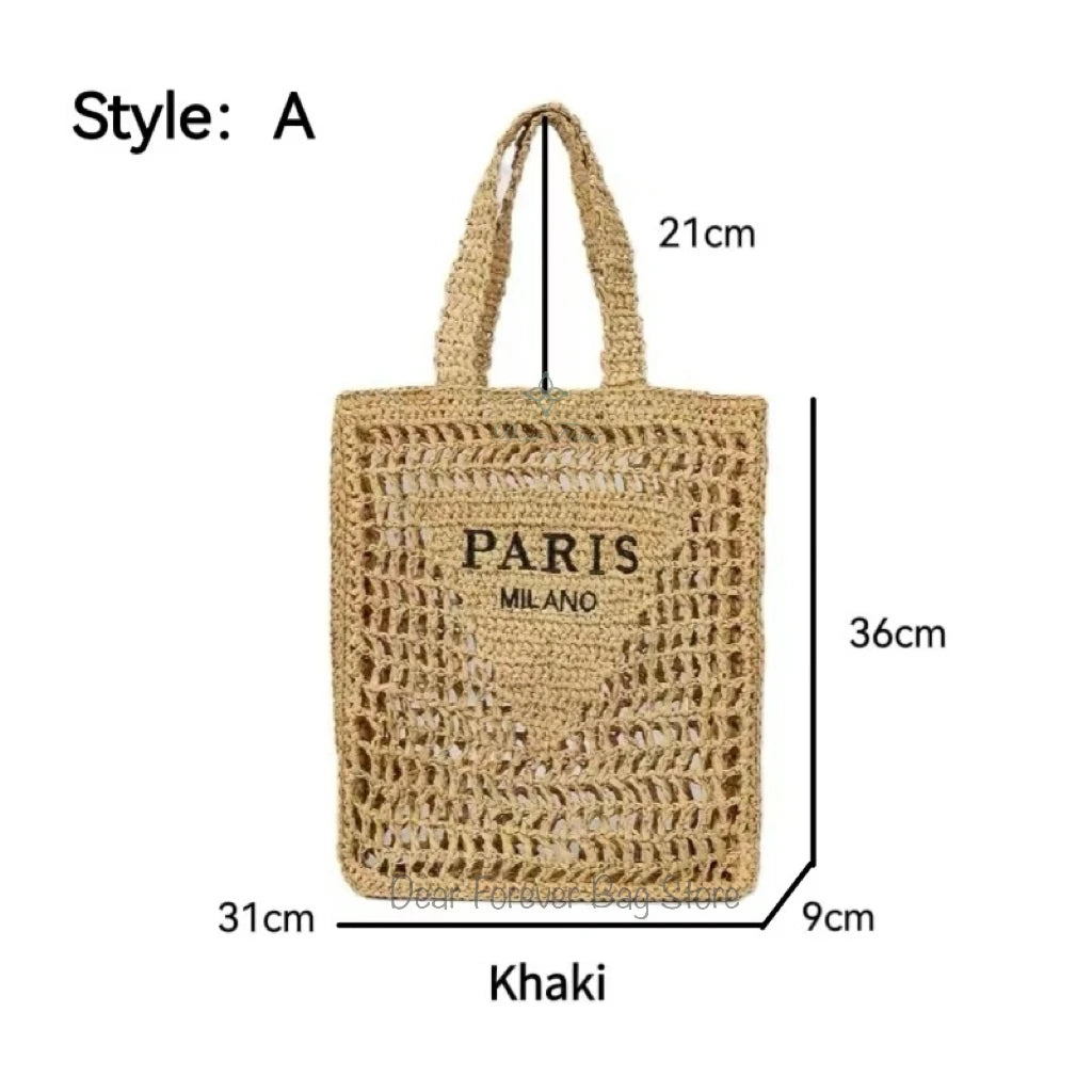 Women's Fashion Large Capacity Handmade Straw Knitting Tote Bag Summer Travel Beach Shoulder Bags Casual Simple Portable Handbag