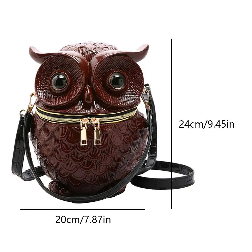 Women 3D Owl Shoulder Bag PU Leather Animal Shape Crossbody Bag Detachable Strap Simulated Owl Satchel Bag Girls Daily Bag