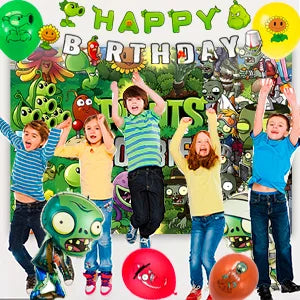 Plants vs Zombies Party Supplies,169pcs Plants vs Play Game Zombies Party Kit-Balloons Banner Backdrop Stickers Plates Cups etc