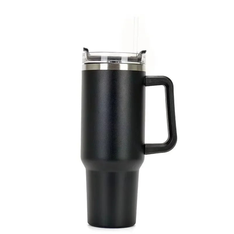 304 Stainless Steel Insulated Water Bottle,1200ML Thermal Coffee Car Cup, Cold Hot Mugs Vacuum Flask With Handle Straw,For Spor