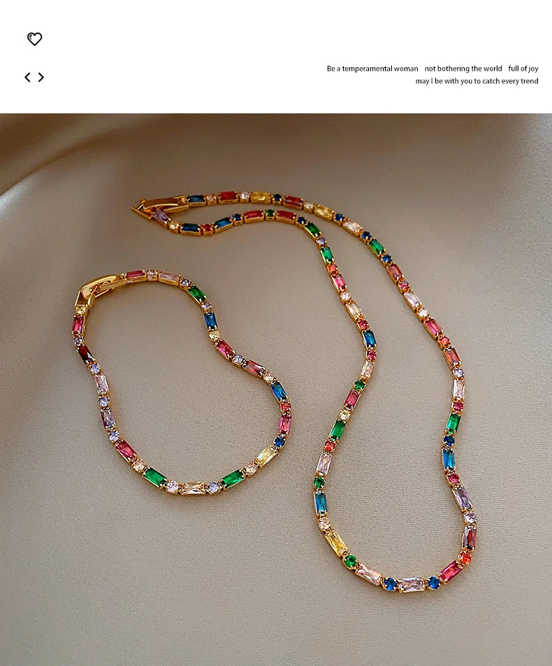 2024 Luxury Design Colorful Zircon Chain Necklace Bracelet Jewelry Sets Korean Fashion Accessories Exquisite Gift for Womens