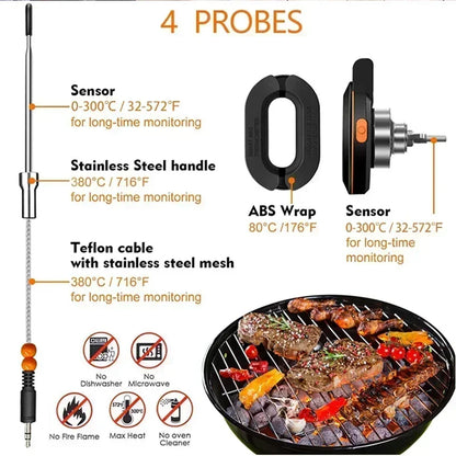 New Food Cooking Bluetooth Wireless BBQ Remote Thermometer Probes Smart Digital Bluetooth Barbecue Thermometer Free App Control