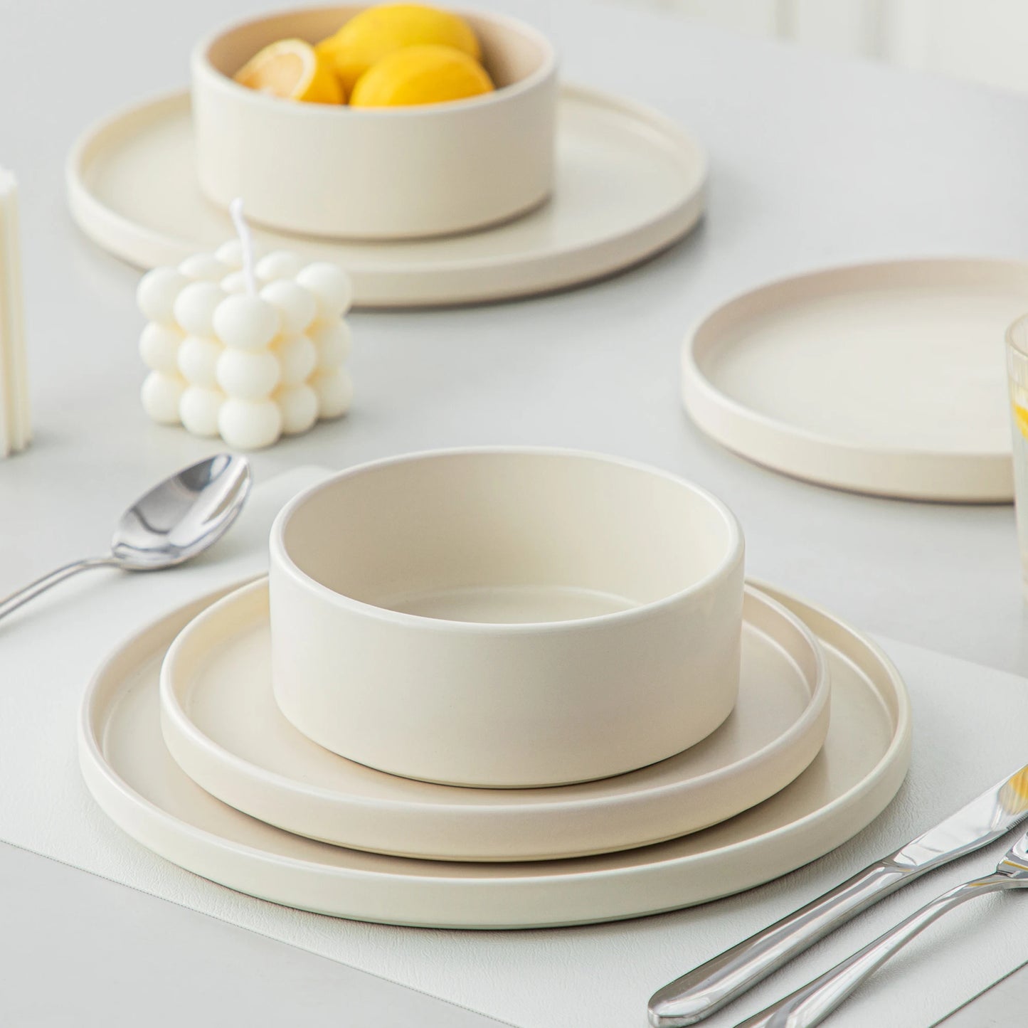 VANCASSO VENUS Serie 12/24/36 Piece CREAM WHITE Stoneware Tableware Set with Dinner/Dessert Plate/Bowl For 4/8/12 people