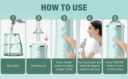 Sejoy Water Dental Flosser Portable Teeth Picks 6 Jets 4 Modes Cordless Oral Irrigator Rechargeable IPX7 Teeth Cleaner