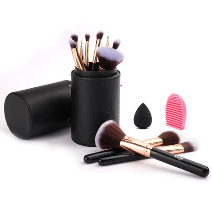 Livinganehome 12 Pcs Travel Makeup Brush Set with Makeup Sponge and Brush Cleaner