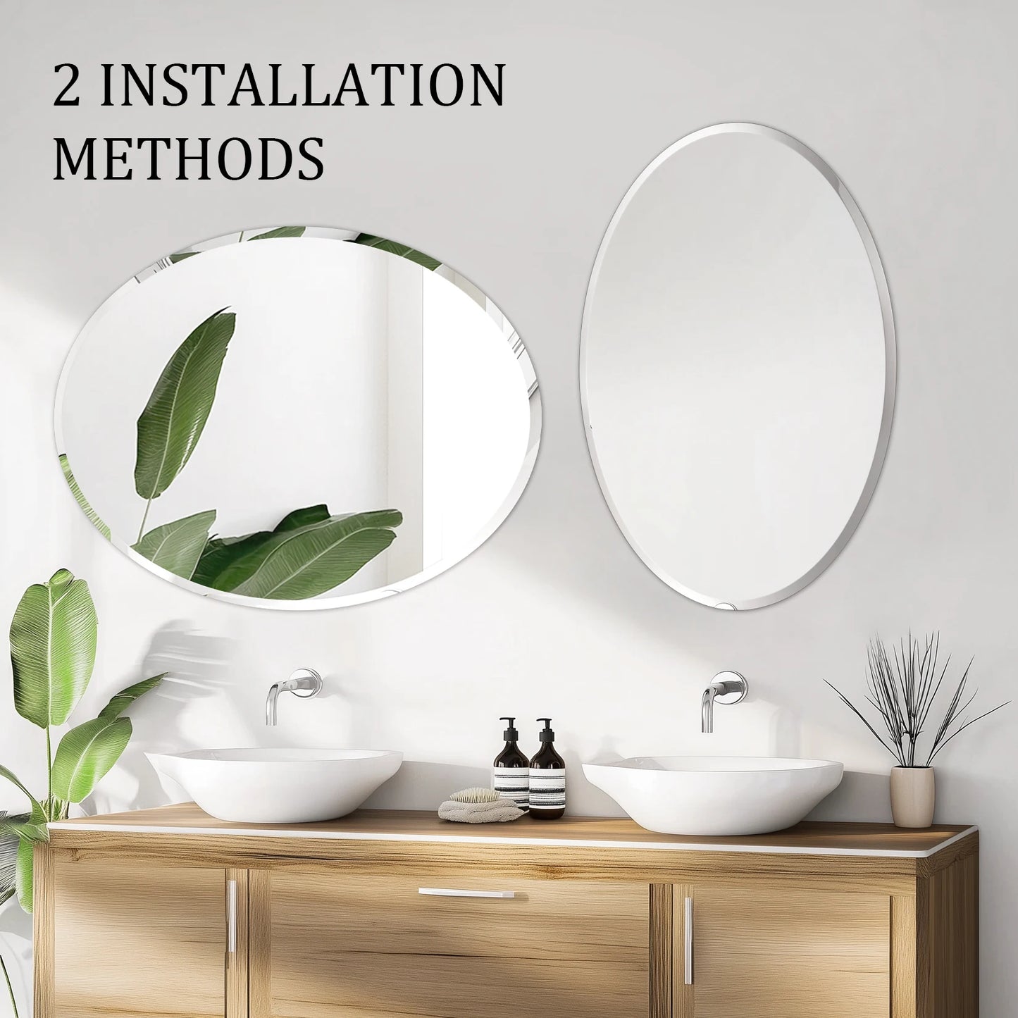 50/60 Length Oval Frameless Bathroom Mirror with Beveled Edge High Definition Vanity Mirror for Living Room Entryway