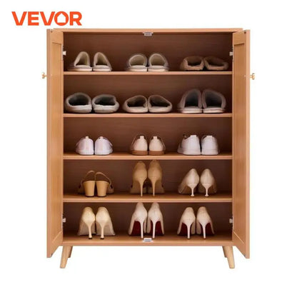 VEVOR 5 Tiers 2 Doors 40.35" Tall and Adjustable Shelves Rattan Shoe Storage Entryway Cabinet Ideal for Entryway Closet Hallway