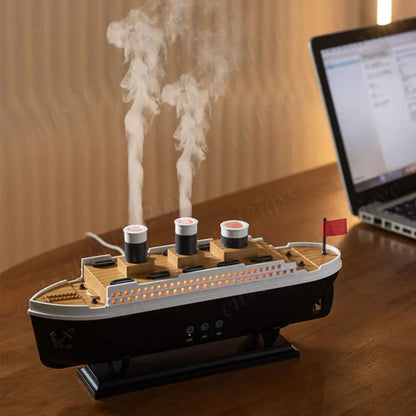 250ml Titanic Ship Model Air Humidifier Essential Oil Diffuser Jellyfish Smoke Ring Spray Aroma Diffuser Night Light for Home