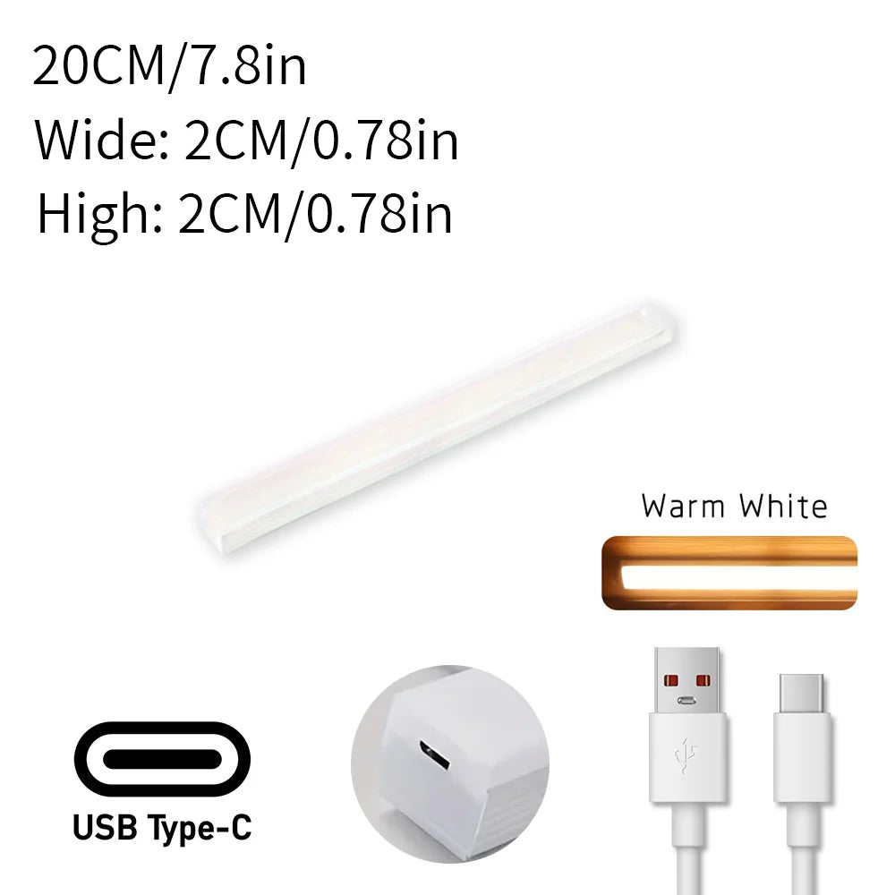 1pc Motion Sensor Light Wireless LED Night Light Type C Rechargeable Light Cabinet Wardrobe Lamp Staircase Backlight