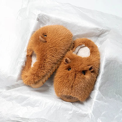 Plush Capybara Winter Slippers Shoes Women Men House Shoes Comfortable Furry Fluffy Slippers Indoor Lady Flat Sandals Slides